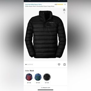 Black Eddie Bauer Pullover down jacket men’s small